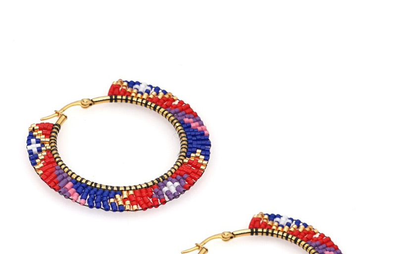 Fashion Color Mixing Rice Bead Large Circle Beaded Color Matching Geometric Earrings,Hoop Earrings