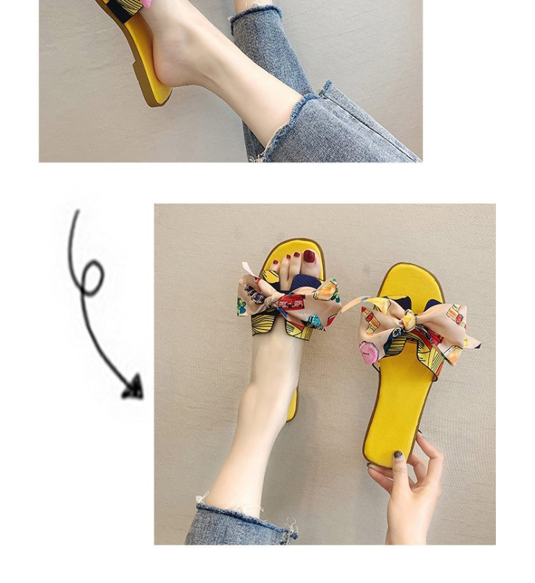 Fashion Yellow Bowknot Flat Heel Slip-on Slippers,Slippers
