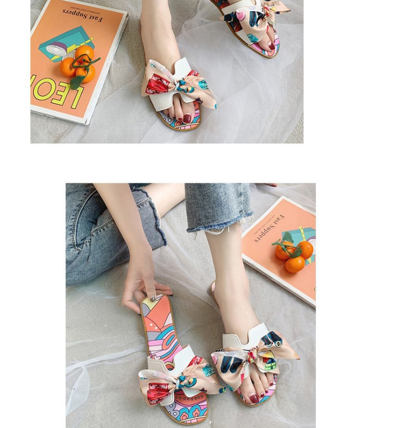 Fashion Color Bowknot Flat Heel Slip-on Slippers,Slippers