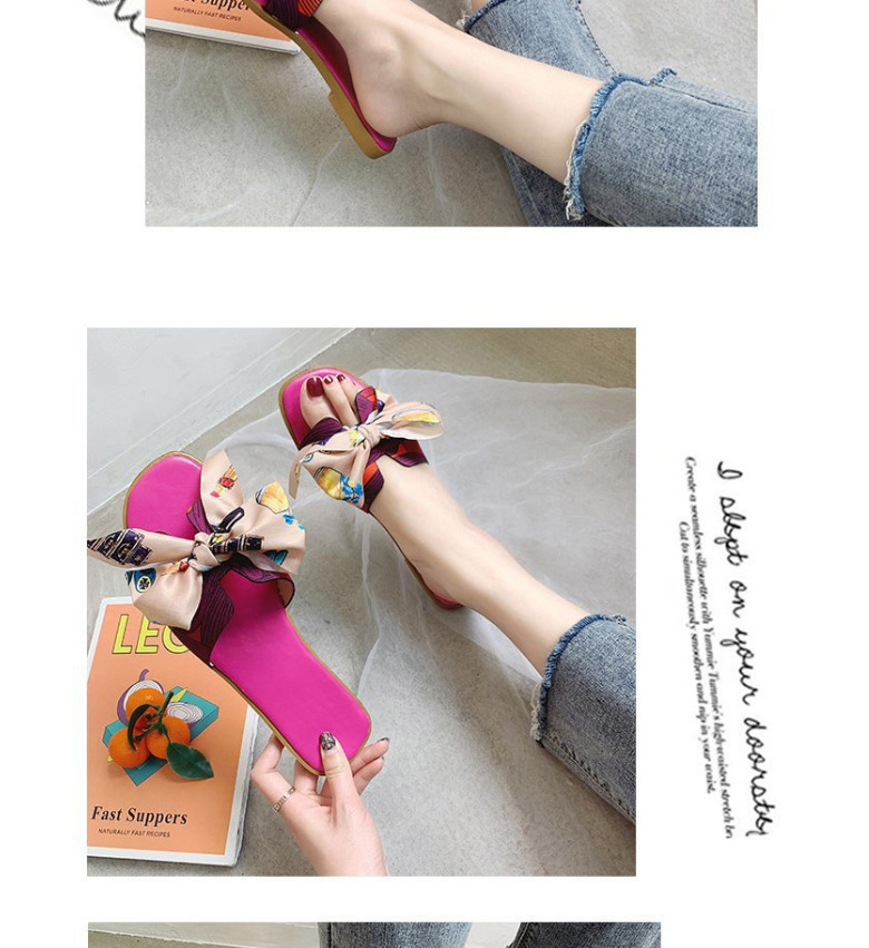 Fashion Red Bowknot Flat Heel Slip-on Slippers,Slippers