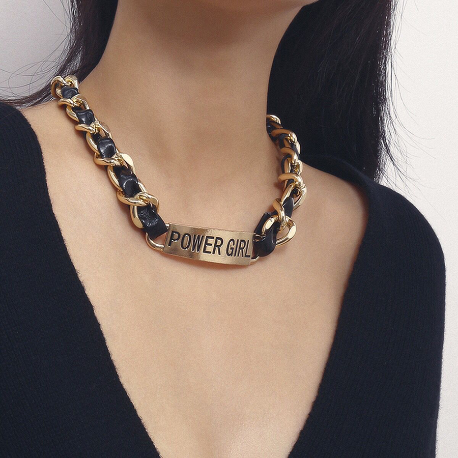 Fashion Golden Alloy Pu Chain Letter Necklace,Chains