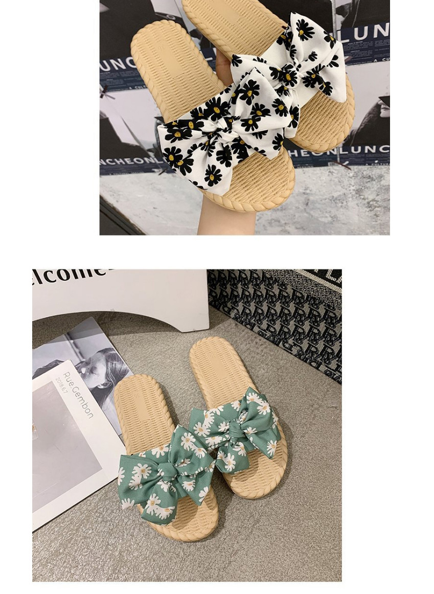 Fashion Green Floral Bowknot Flat Soft Bottom,Slippers