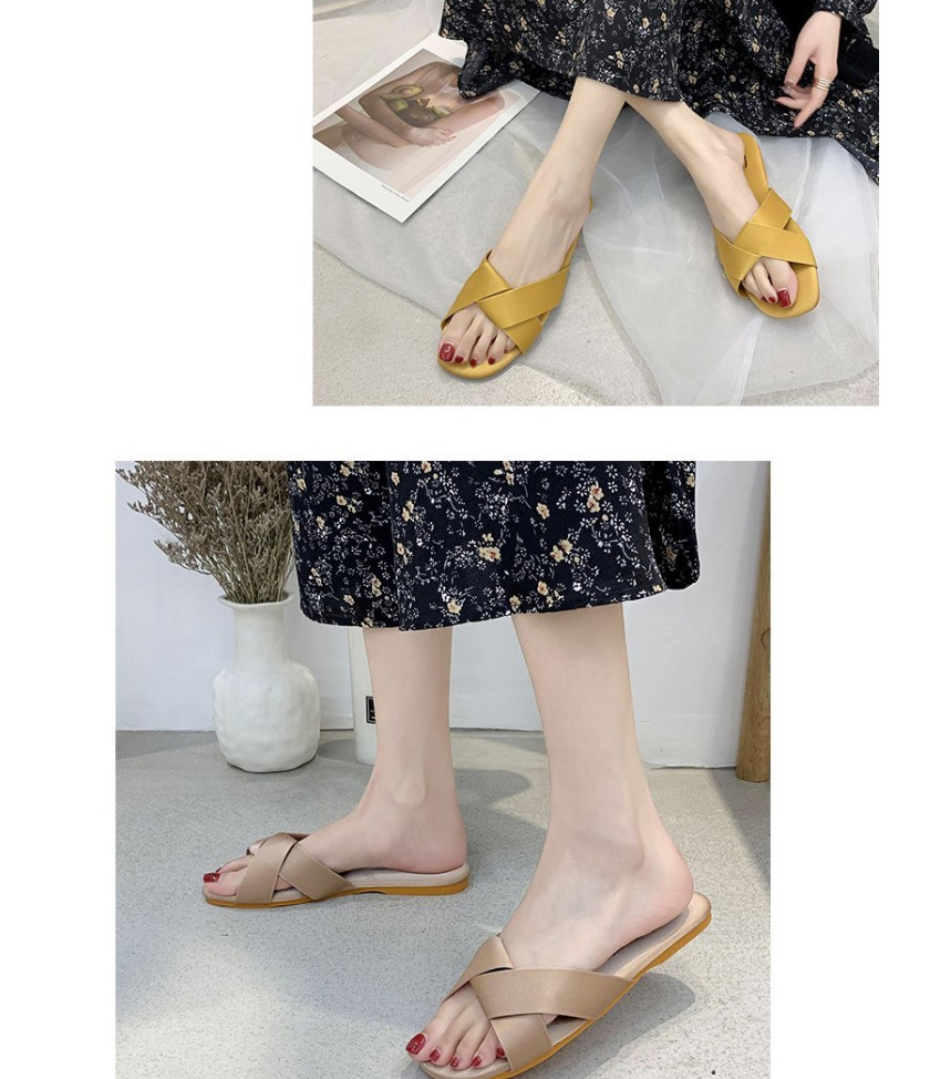 Fashion Armygreen Cross Flat Soft Bottom Sandals,Slippers