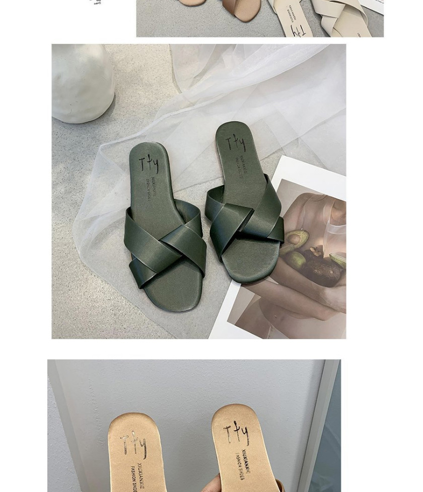 Fashion Armygreen Cross Flat Soft Bottom Sandals,Slippers