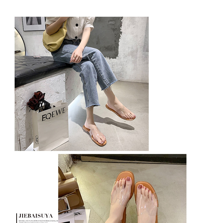 Fashion Pink Transparent Flat Open-toed Slippers,Slippers