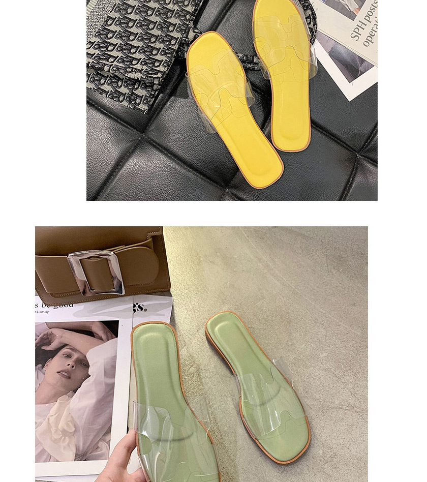 Fashion Pink Transparent Flat Open-toed Slippers,Slippers