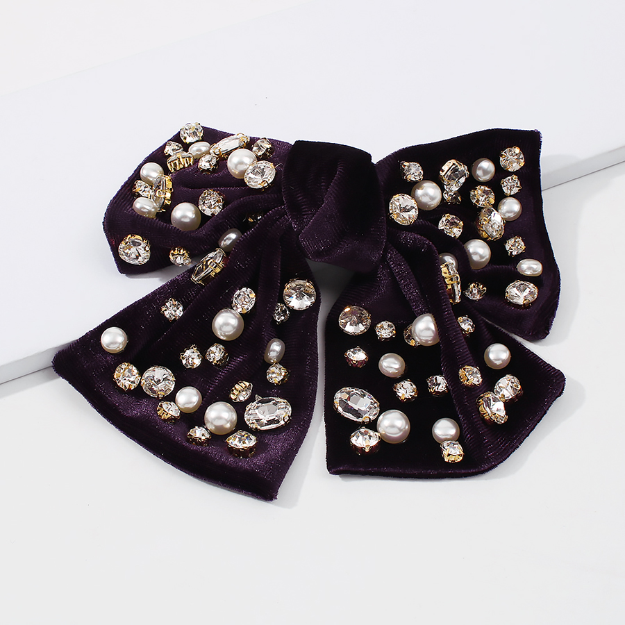 Fashion Purple Fabric Alloy Diamond-studded Bow Hairpin,Hairpins