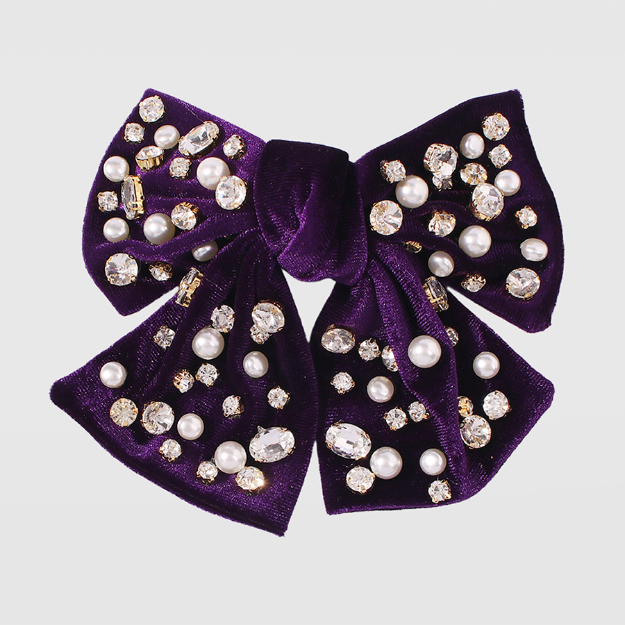 Fashion Purple Fabric Alloy Diamond-studded Bow Hairpin,Hairpins