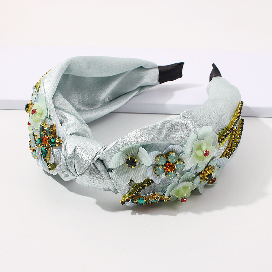 Fashion Mint Green Fabric Hit With Gold And Diamond Flower Headband,Head Band