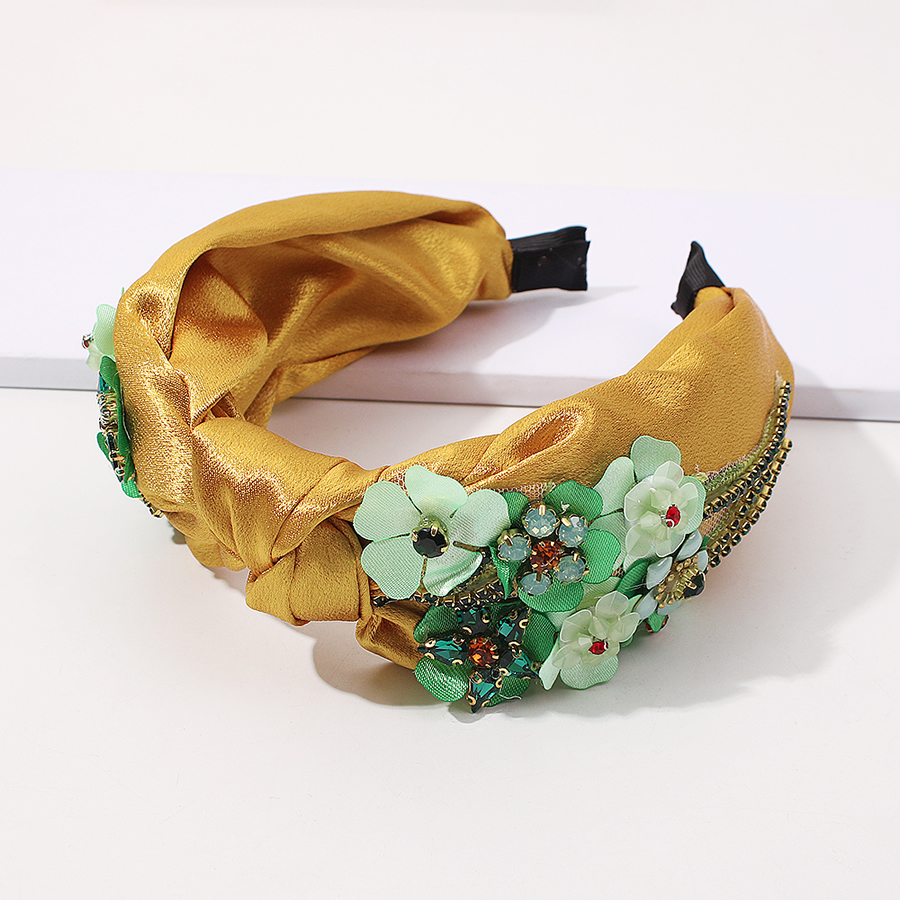 Fashion Mint Green Fabric Hit With Gold And Diamond Flower Headband,Head Band