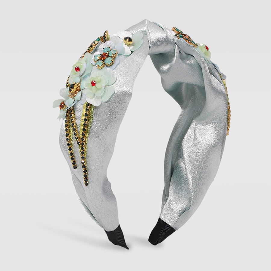 Fashion Beige Fabric Hit With Gold And Diamond Flower Headband,Head Band