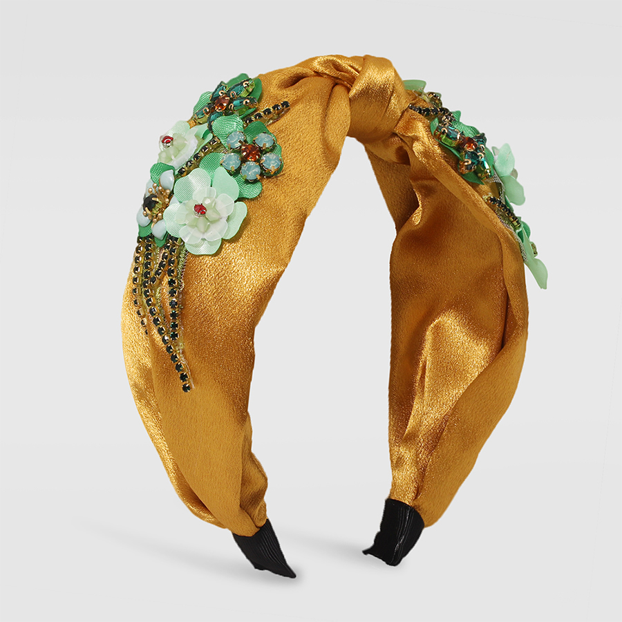 Fashion Yellow Fabric Hit With Gold And Diamond Flower Headband,Head Band
