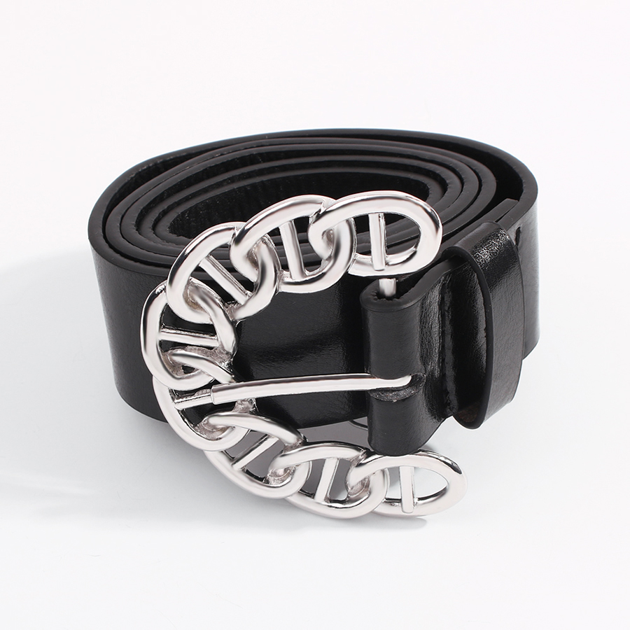 Fashion White K Semicircle Chain Pu Alloy Geometric Shape Belt,Wide belts