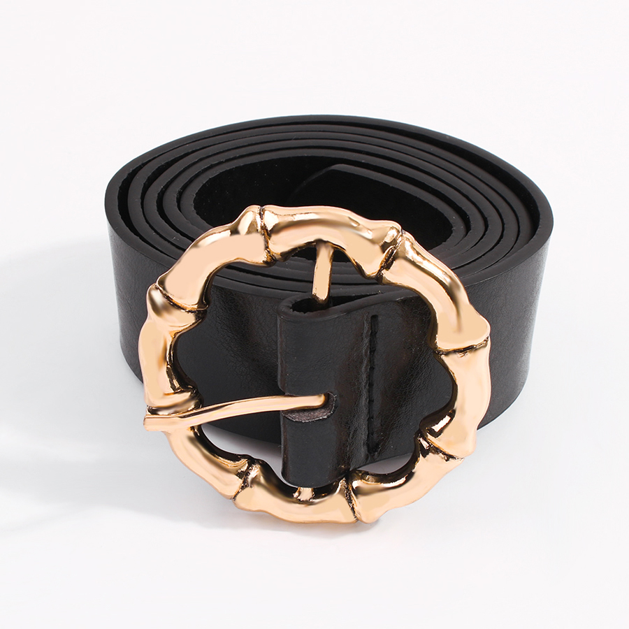 Fashion Golden Rounded Rectangle Chain Pu Alloy Geometric Shape Belt,Wide belts
