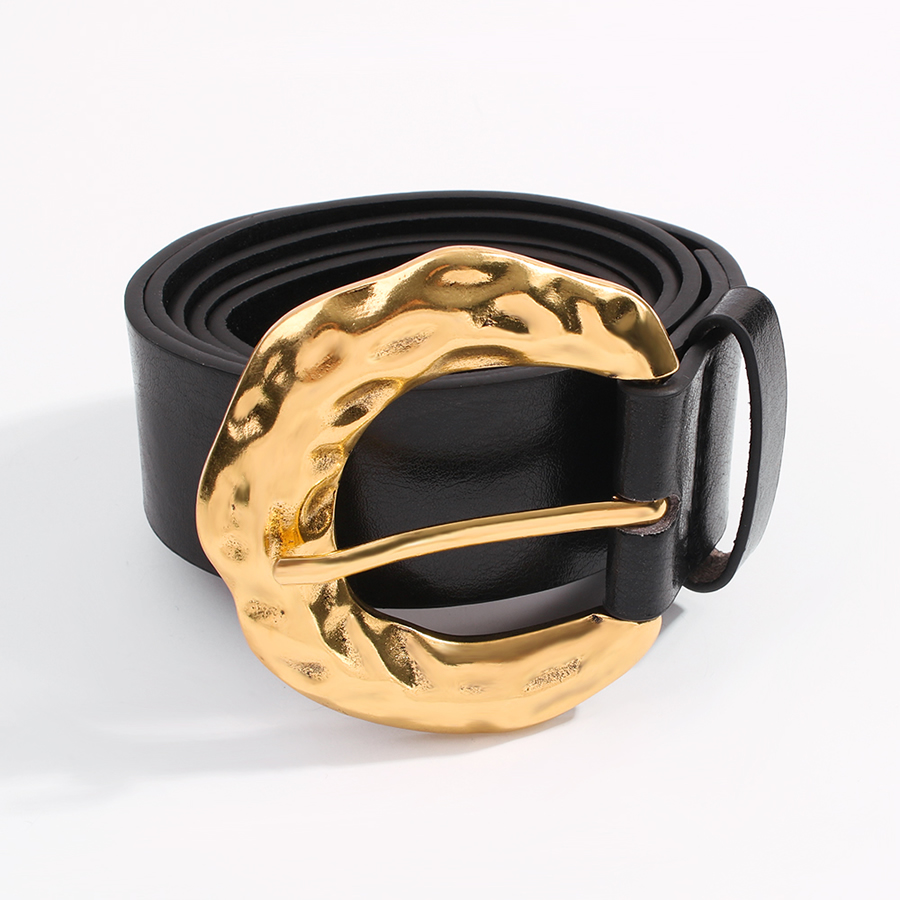 Fashion Golden Rounded Rectangle Chain Pu Alloy Geometric Shape Belt,Wide belts