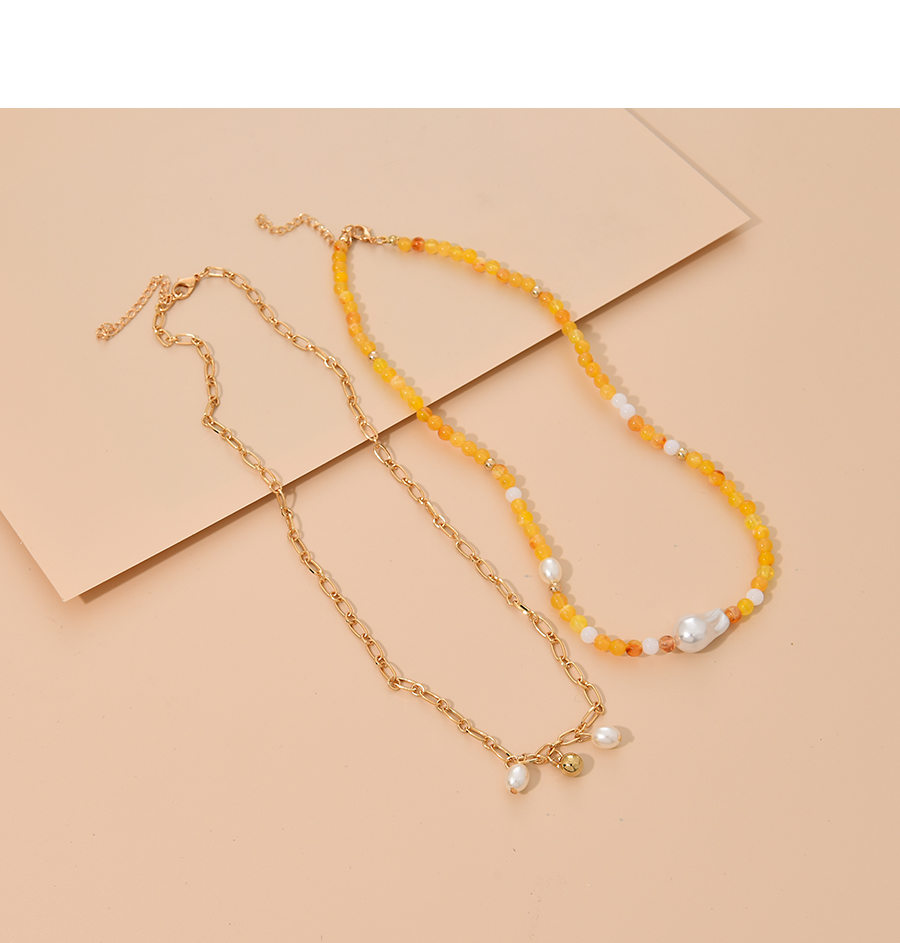Fashion Yellow Alloy Resin Chain Necklace Set,Beaded Necklaces