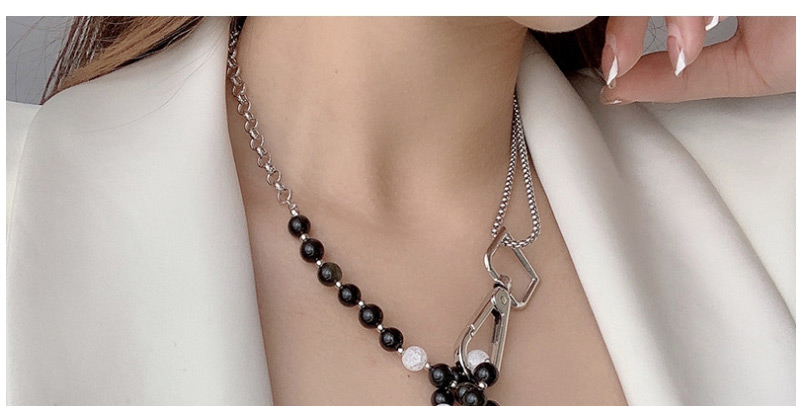 Fashion Black Black And White Bead Metal Chain Necklace,Beaded Necklaces