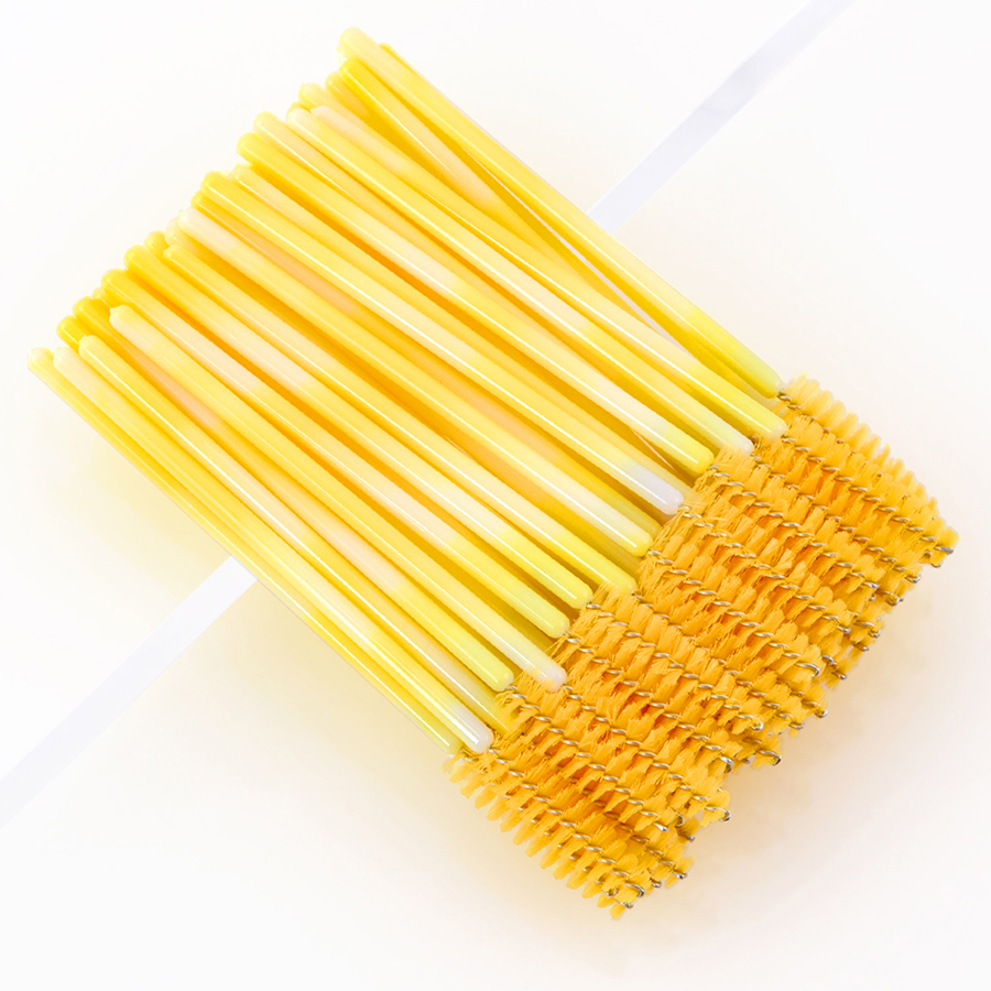 Fashion Light Yellow Disposable Eyelash Brush Double Color 50pcs,Beauty tools