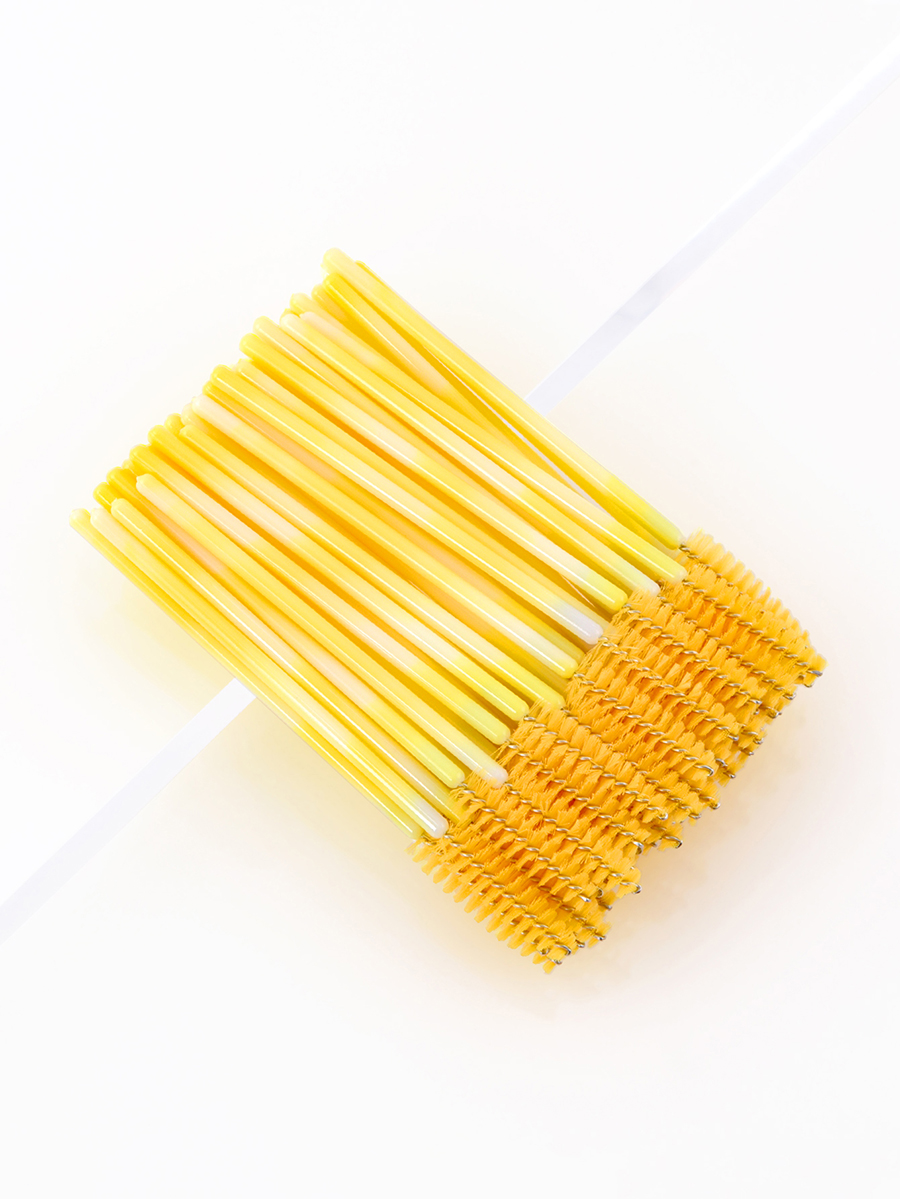 Fashion Light Yellow Disposable Eyelash Brush Double Color 50pcs,Beauty tools