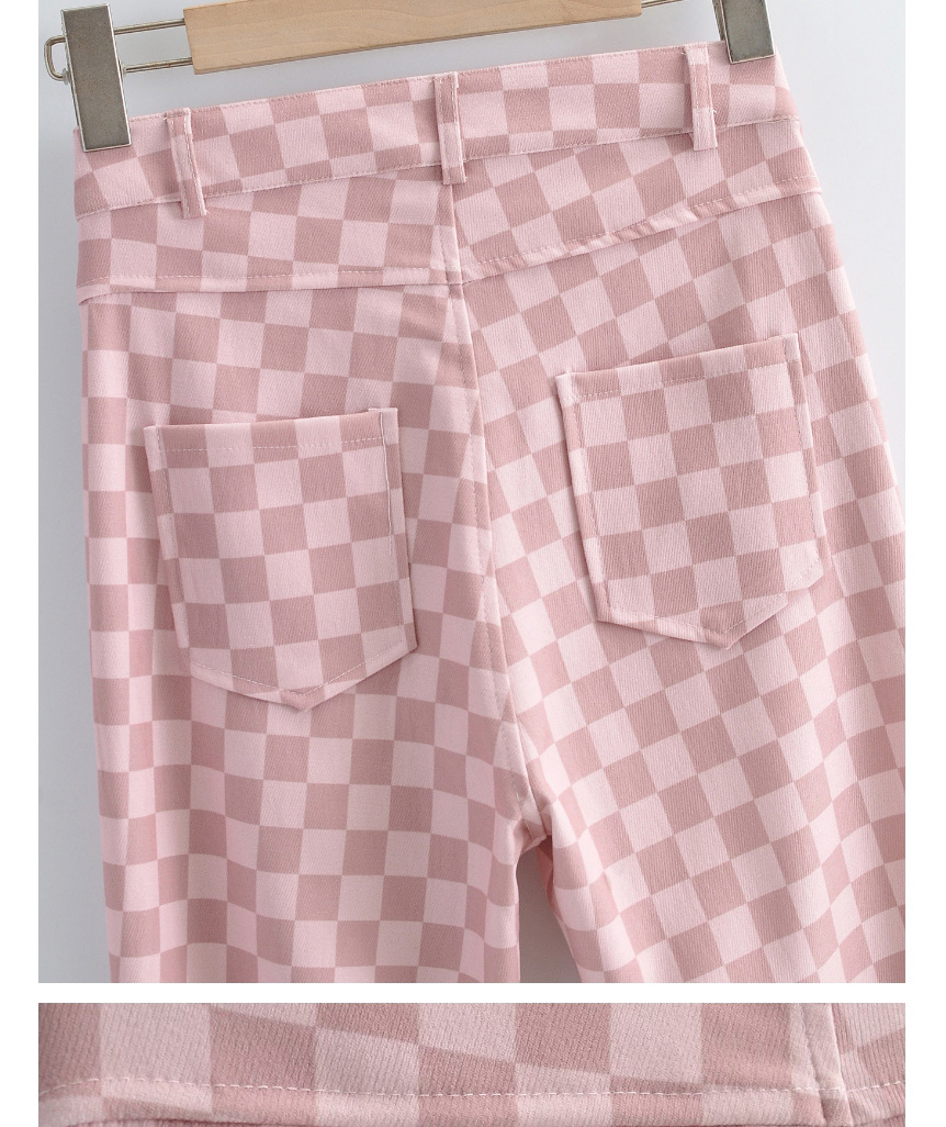 Fashion Pink Plaid Slim Straight-leg Trousers,Pants