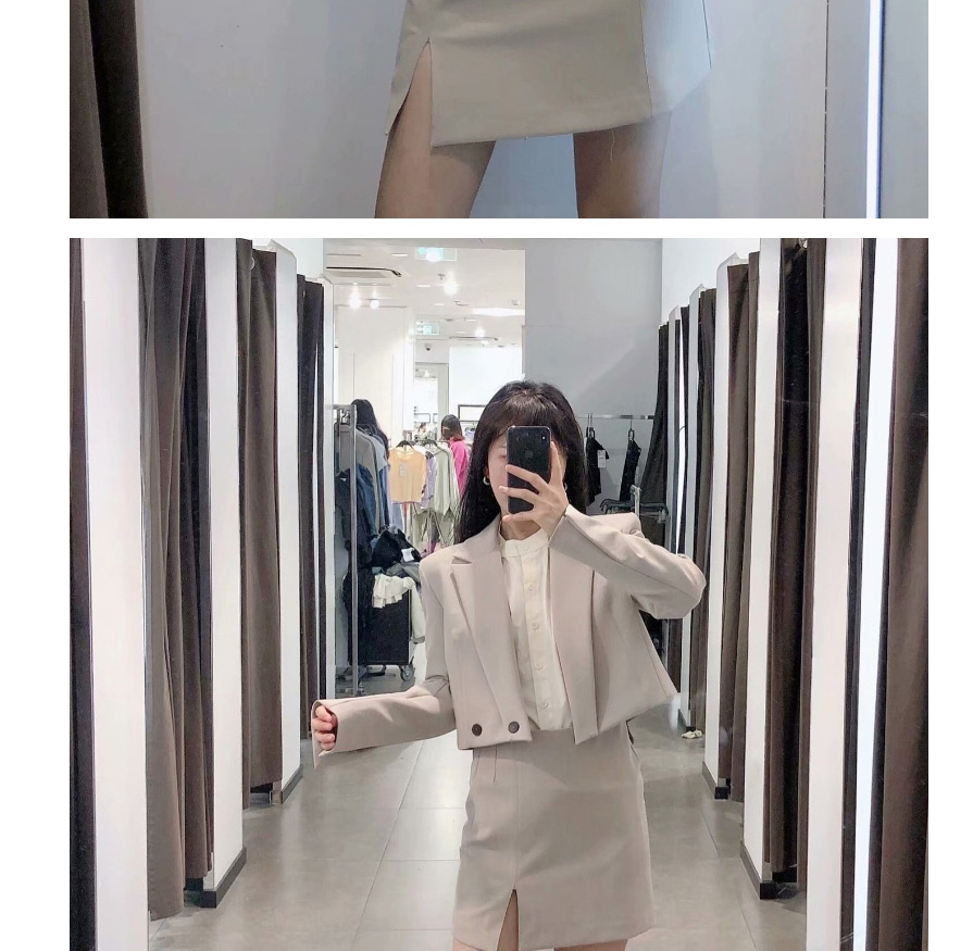 Fashion Beige Solid Color Slit Slim Mini Skirt,Long Dress