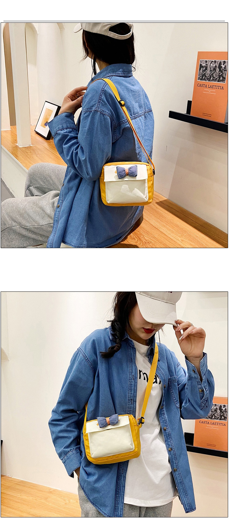 Fashion Light Blue Canvas Crossbody Bow Shoulder Bag (bow Color Random),Messenger bags