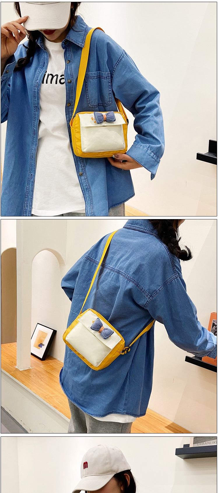 Fashion Light Blue Canvas Crossbody Bow Shoulder Bag (bow Color Random),Messenger bags