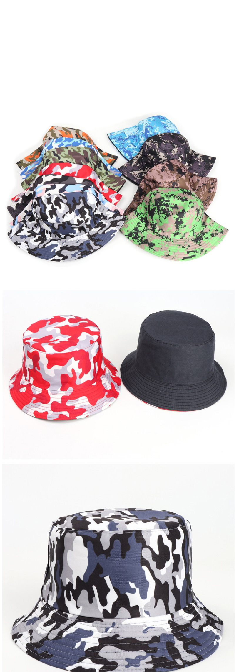 Fashion Navy Printed Double-sided Multicolor Camouflage Fisherman Hat,Sun Hats