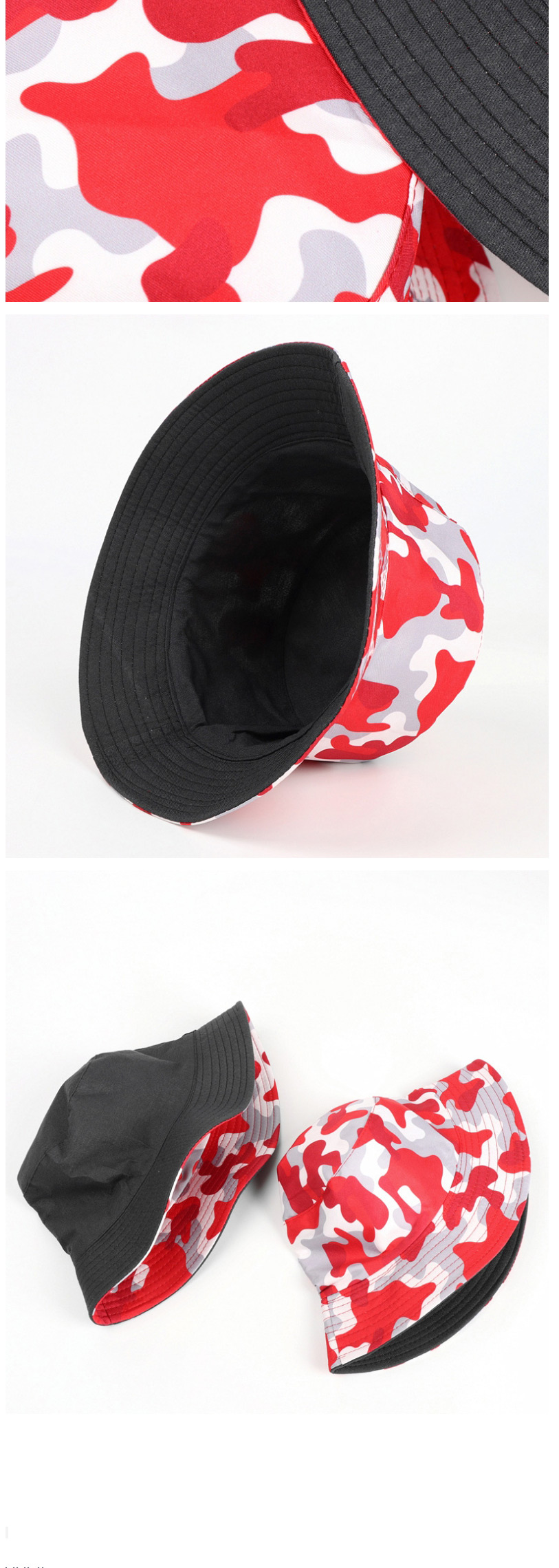 Fashion Red Printed Double-sided Multicolor Camouflage Fisherman Hat,Sun Hats