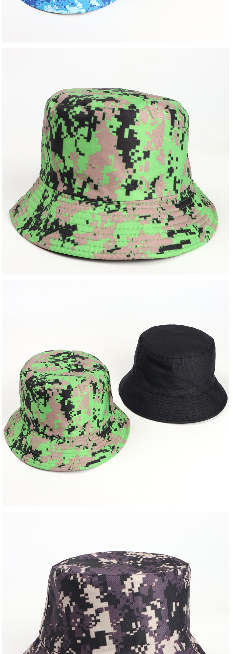 Fashion Sky Blue Printed Double-sided Multicolor Camouflage Fisherman Hat,Sun Hats