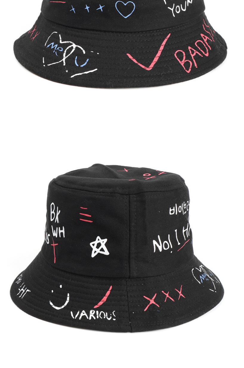 Fashion Black Love Smiley Letters Graffiti Print Fisherman Hat,Sun Hats