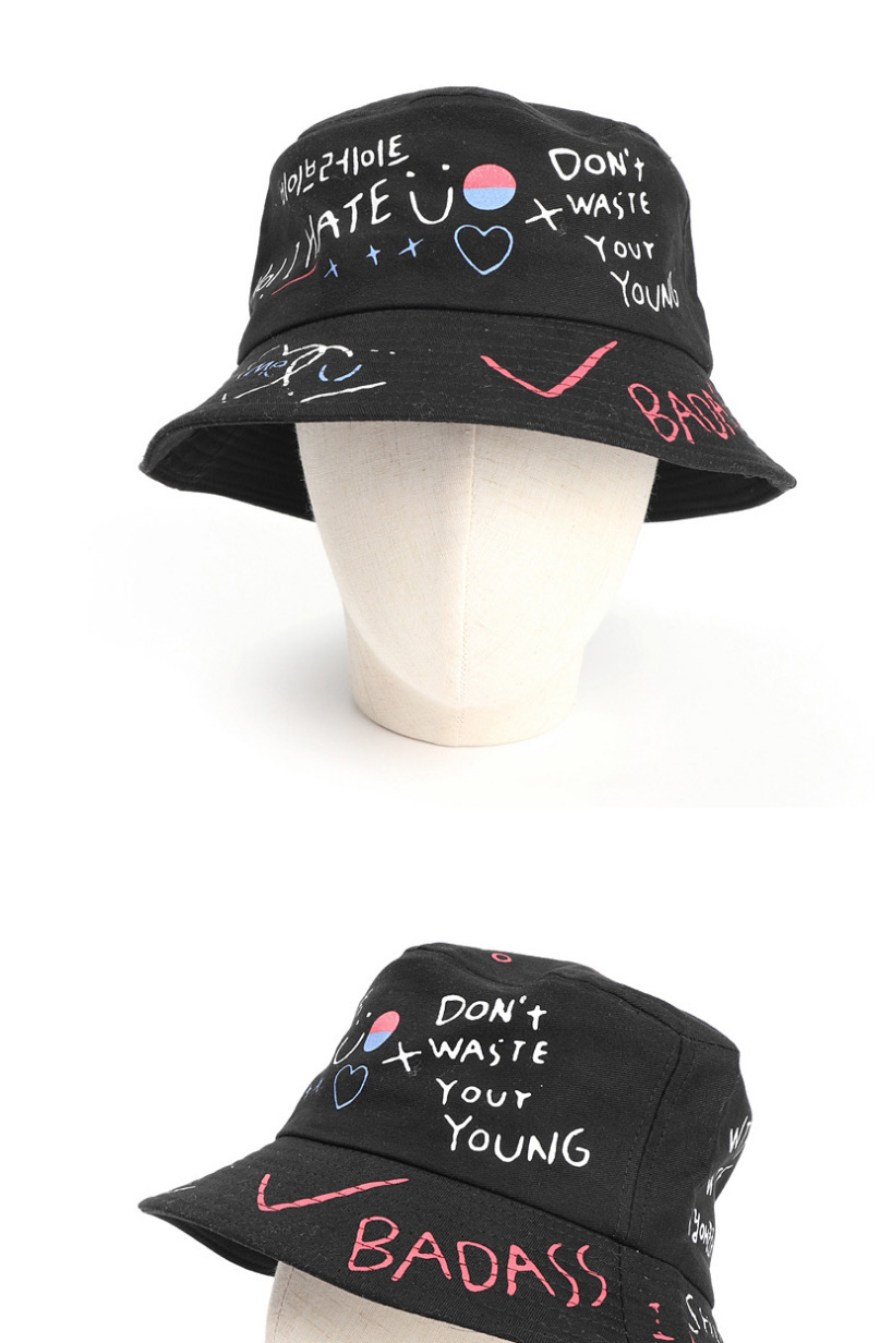Fashion White Love Smiley Letters Graffiti Print Fisherman Hat,Sun Hats