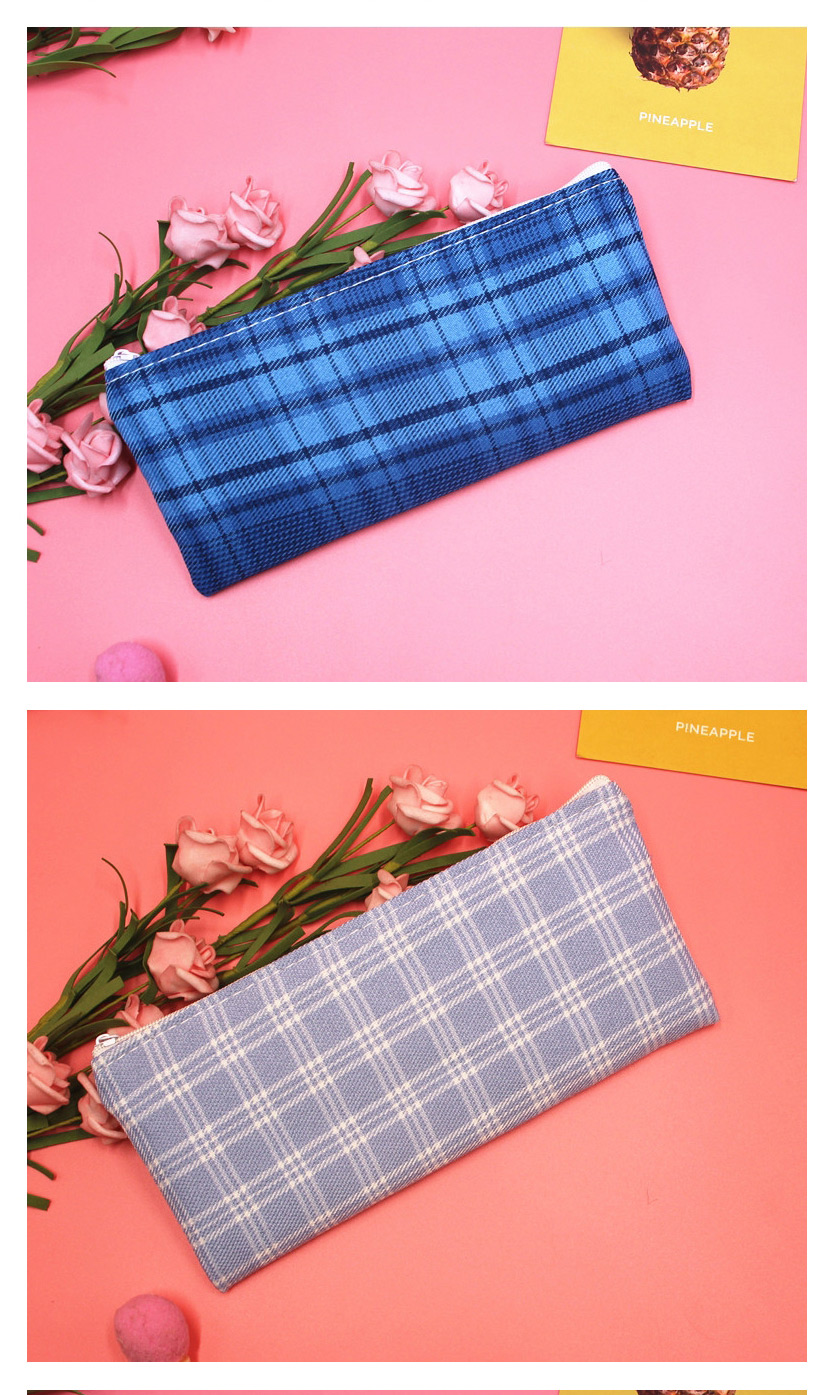 Fashion Sea Salt Blue Grid Lattice Large Capacity Canvas Pencil Case,Pencil Case/Paper Bags