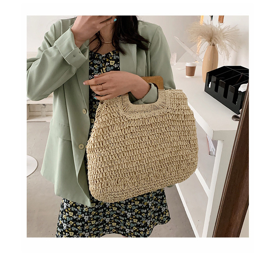 Fashion Khaki Straw Large Capacity Woven Handbag,Handbags