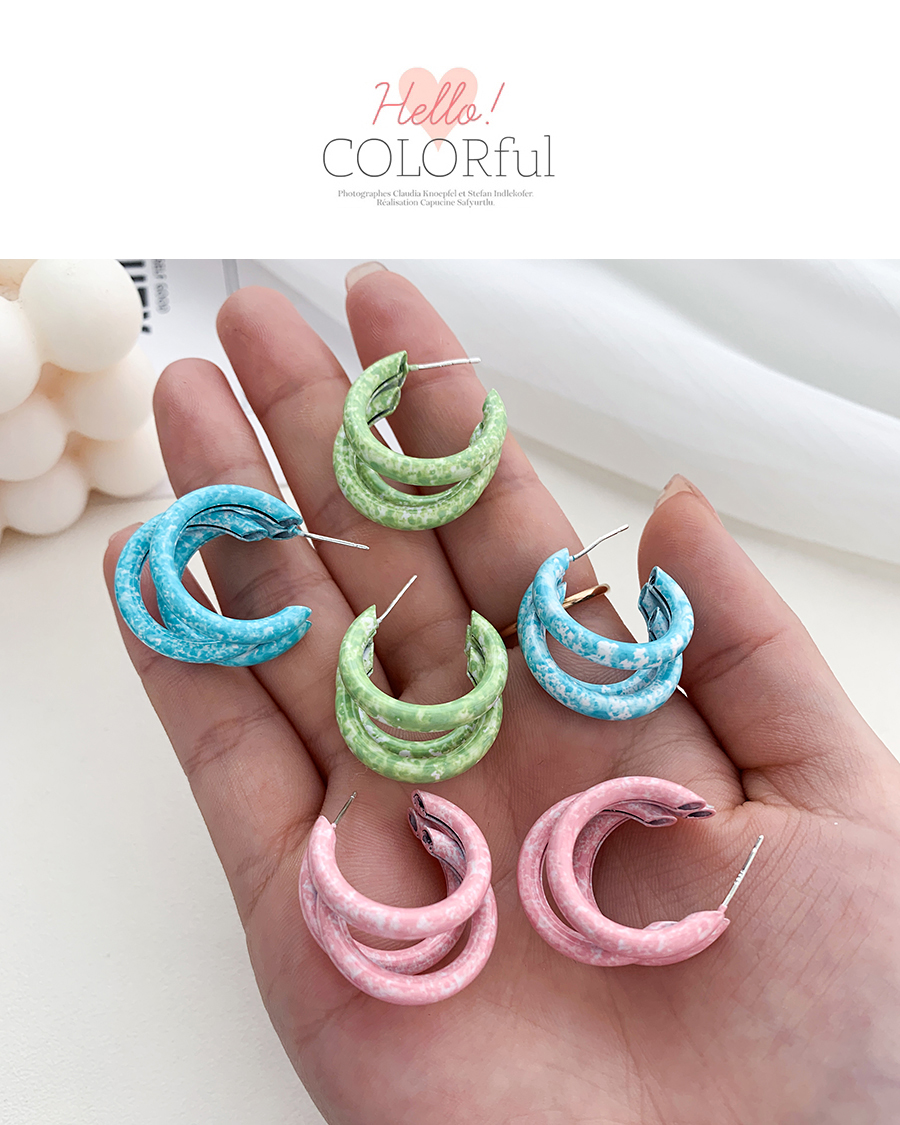 Fashion Pink Alloy Pattern Multilayer C-shaped Earrings,Hoop Earrings