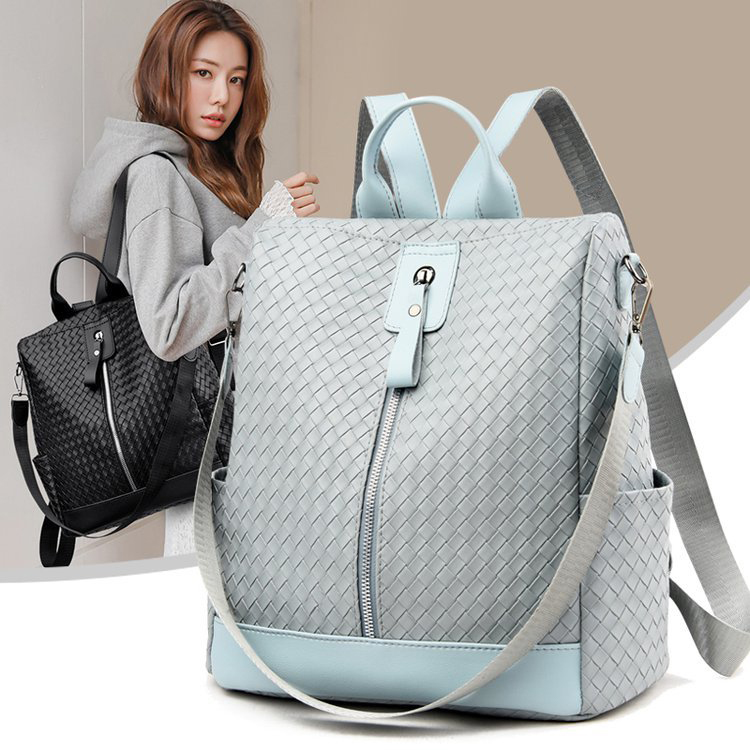 Fashion Black Soft Leather Woven Backpack,Backpack