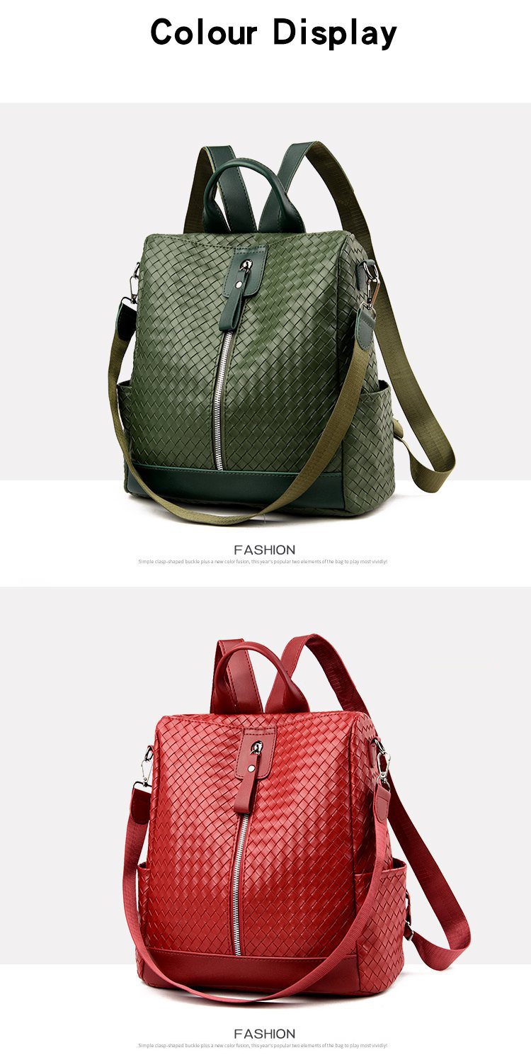Fashion Green Soft Leather Woven Backpack,Backpack