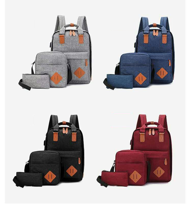 Fashion Gray Three-piece Computer Backpack With Logo On Both Shoulders,Backpack