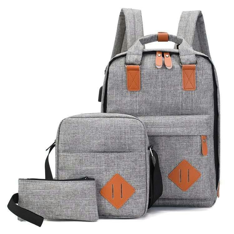 Fashion Gray Three-piece Computer Backpack With Logo On Both Shoulders,Backpack
