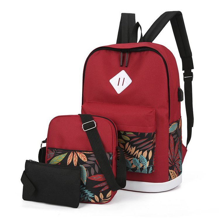 Fashion Red Three-piece Printed Backpack,Backpack