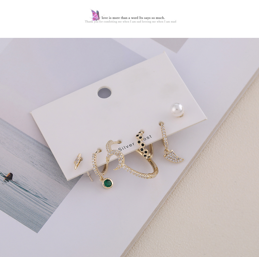 Fashion Golden 6-piece Alloy Rhinestone Crescent Earrings,Jewelry Sets