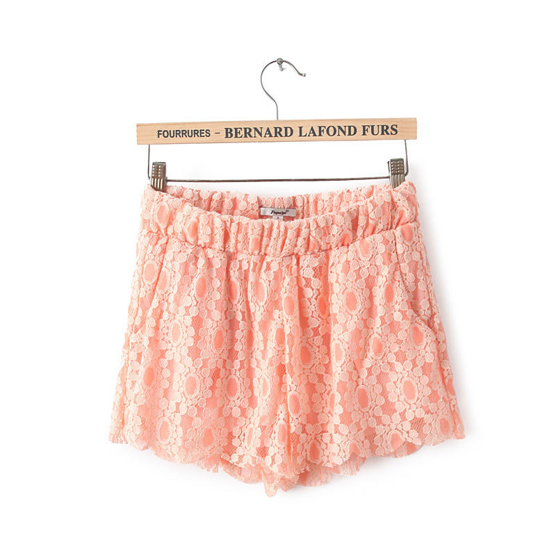 Fashion Orange Elasticated Full Lace Shorts,Shorts