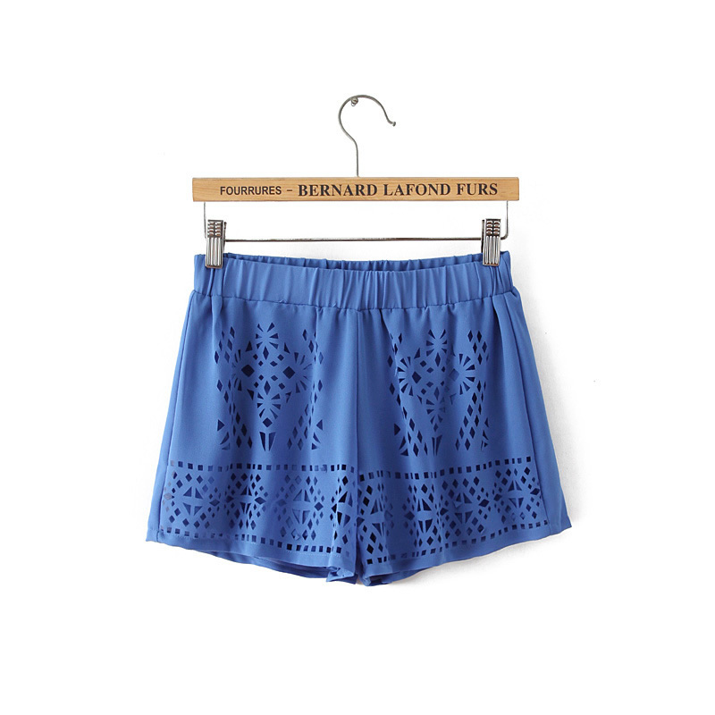 Fashion Blue Carved Hollow Chiffon Shorts,Shorts