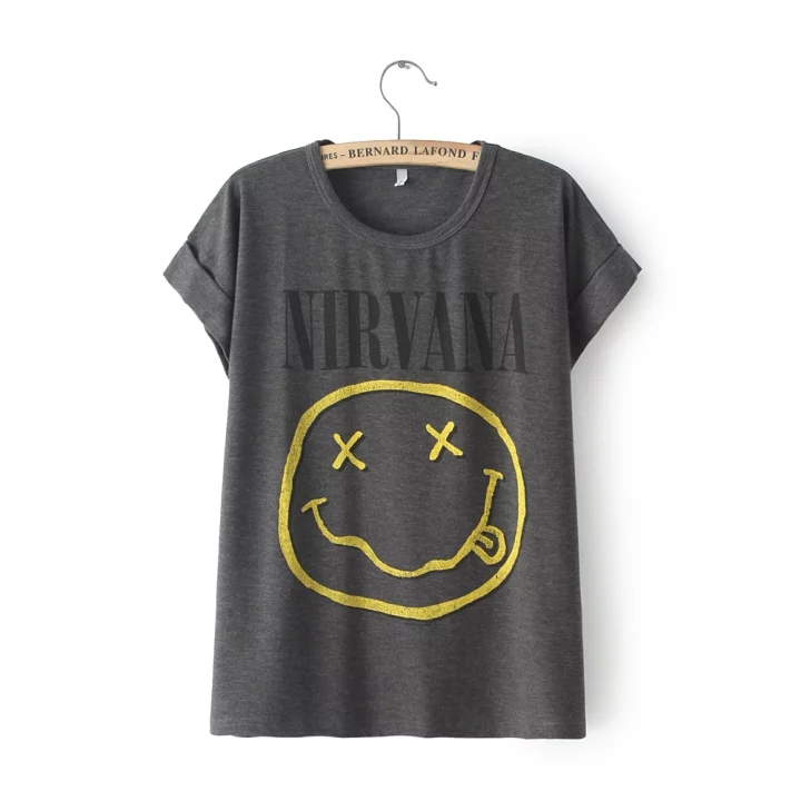 Fashion Gray Smiley Face Print T-shirt,Tank Tops & Camis
