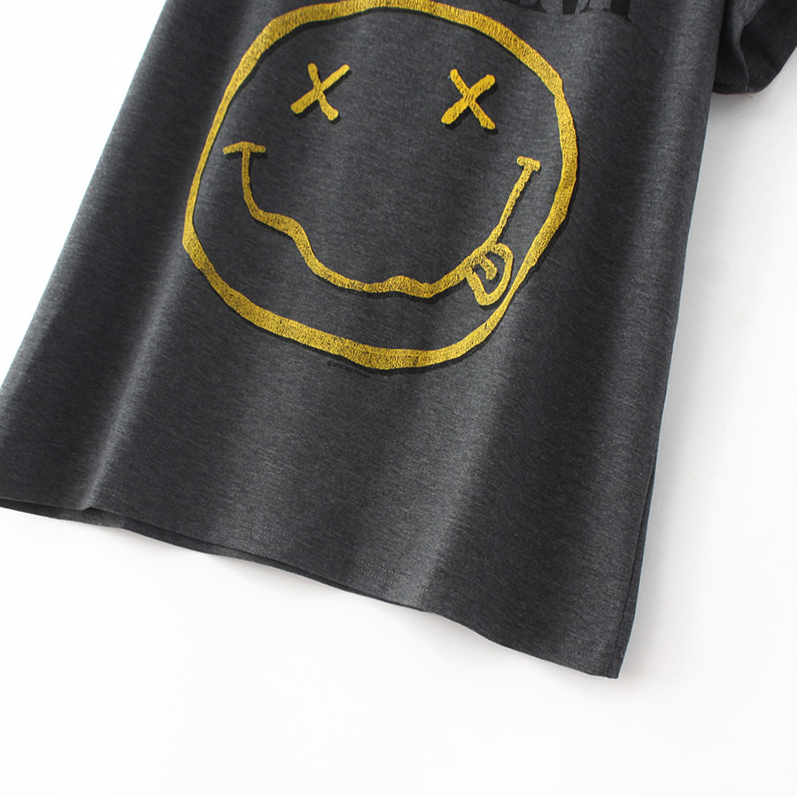 Fashion Gray Smiley Face Print T-shirt,Tank Tops & Camis