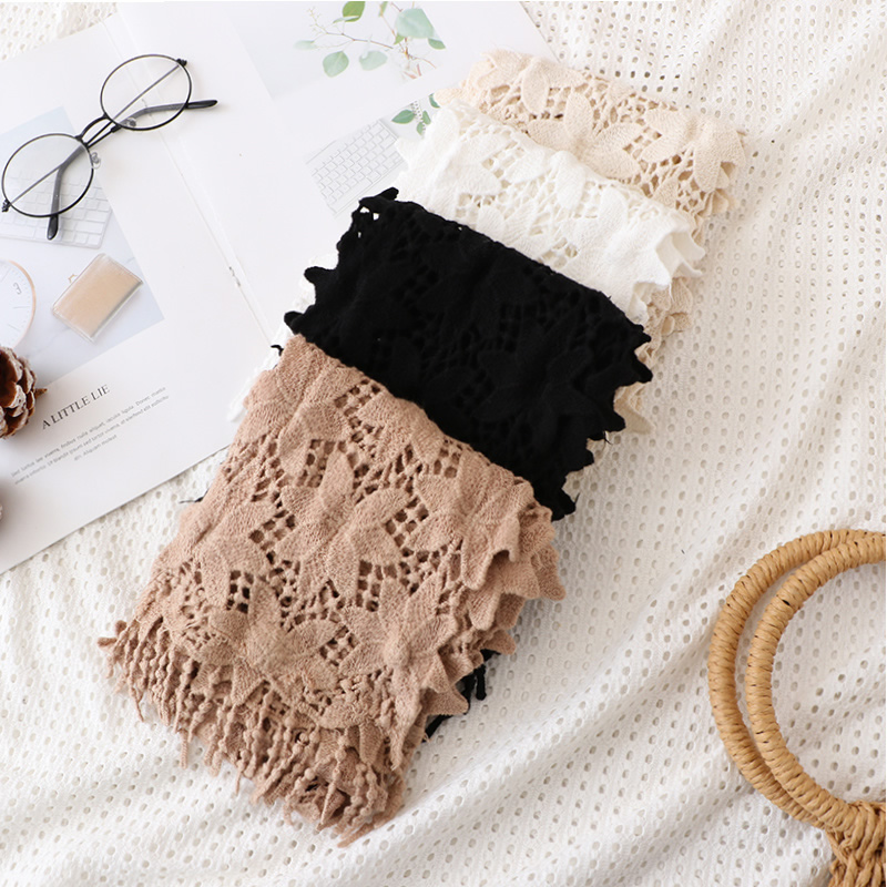 Fashion Beige Heptagonal Flower Hollow Lace Fringe Long Scarf,Thin Scaves