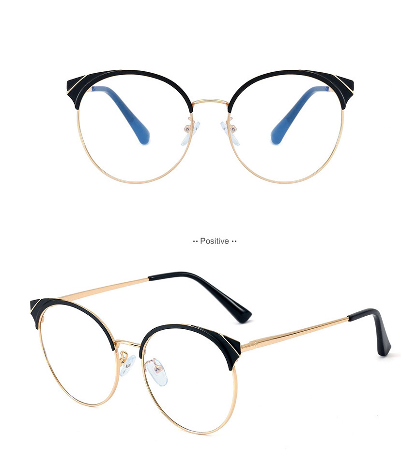 Fashion C5 Black/blue Light Metal Round Frame Anti-blue Light Flat Glasses,Fashion Glasses