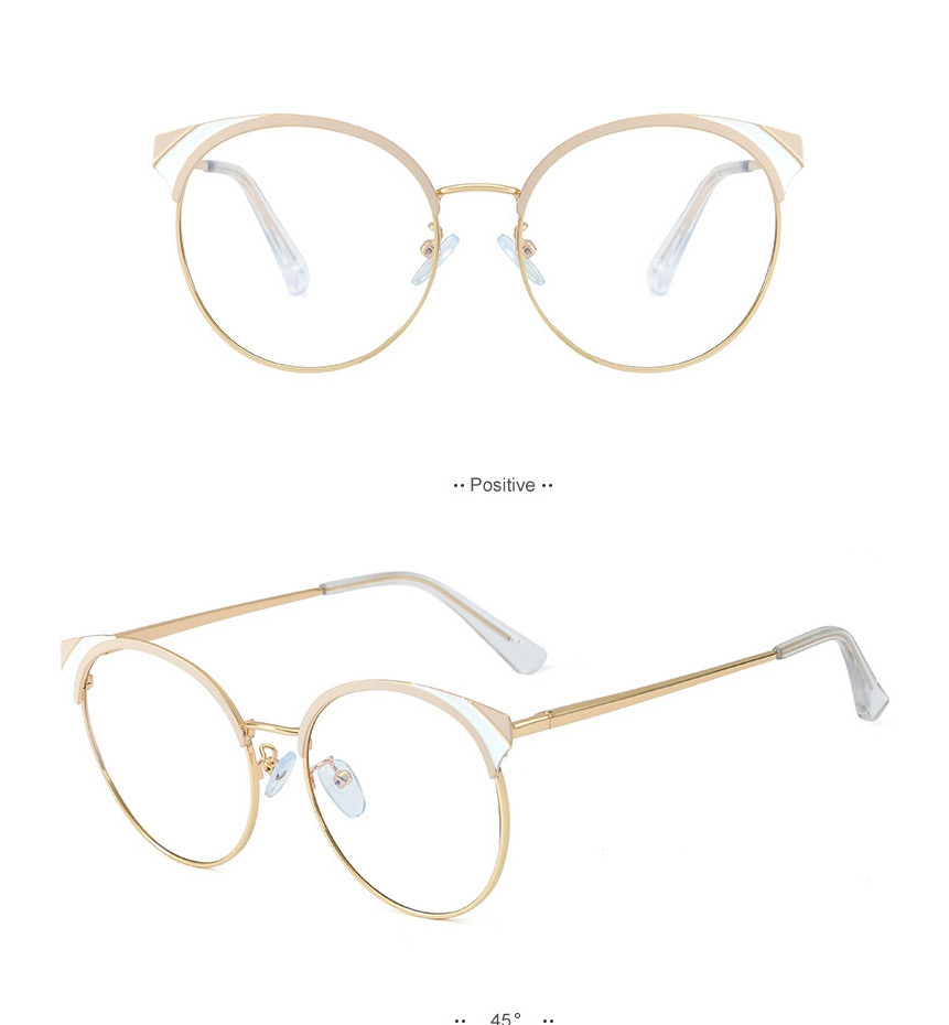 Fashion C1 Beige/anti-blue Light Metal Round Frame Anti-blue Light Flat Glasses,Fashion Glasses