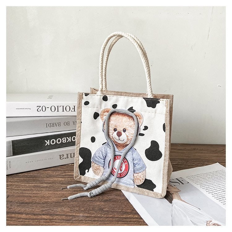 Fashion Cow Pattern White Canvas Cartoon Print Handbag,Handbags