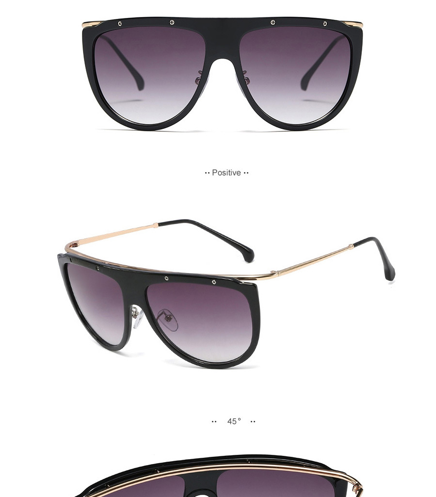 Fashion C4 Bright Black/gradient Gray Large Frame One-piece Metal Sunglasses,Women Sunglasses